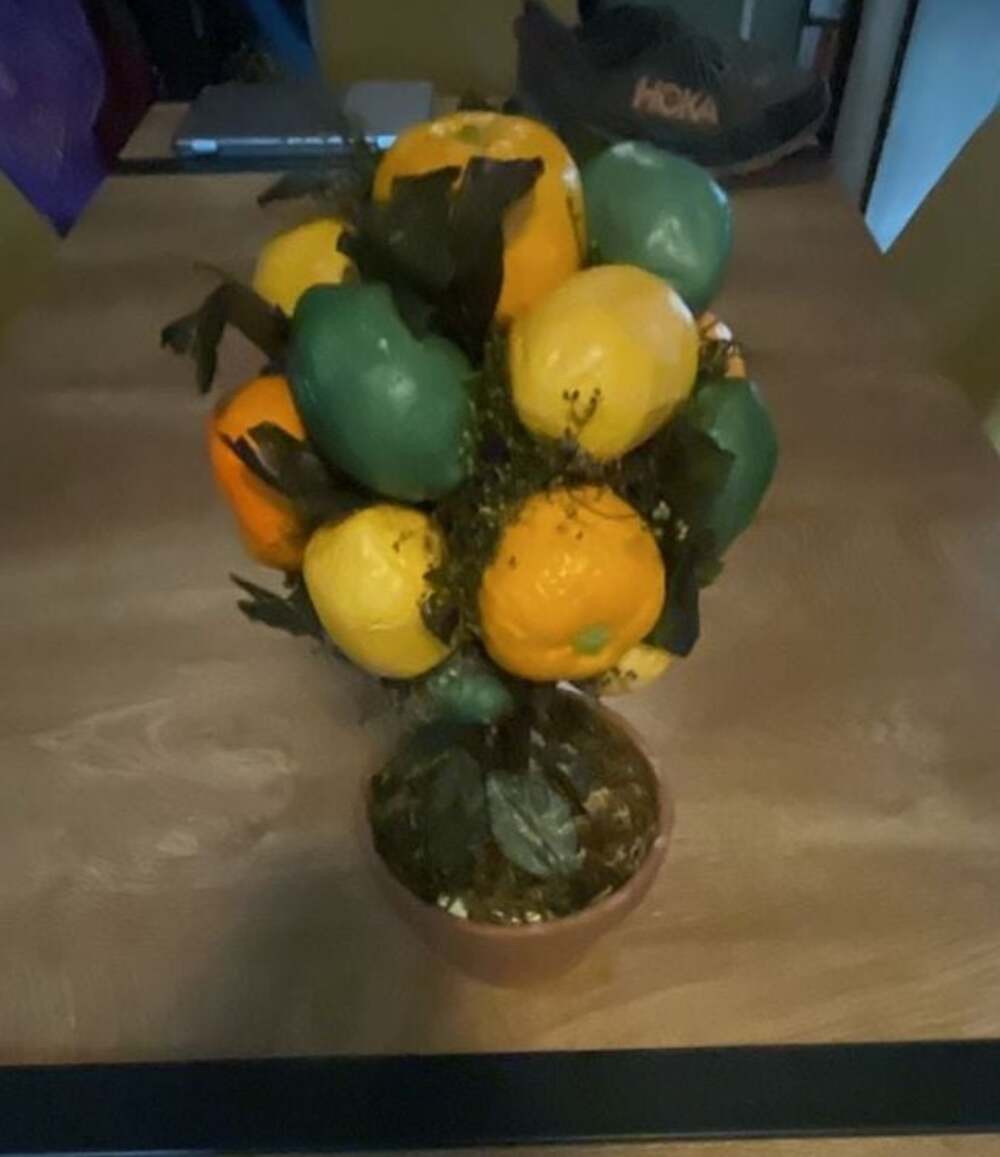 Vintage Italian Majolica Style Ceramic Citrus Fruit Topiary Tree in Terra Cotta